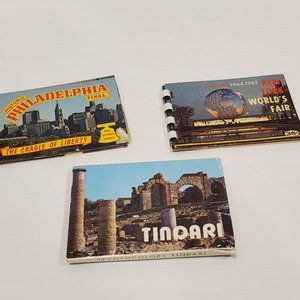 NY Worlds Fair Mini Photo Book 1964-65-Philadelphia-Tindari Italy postcard-Set/3